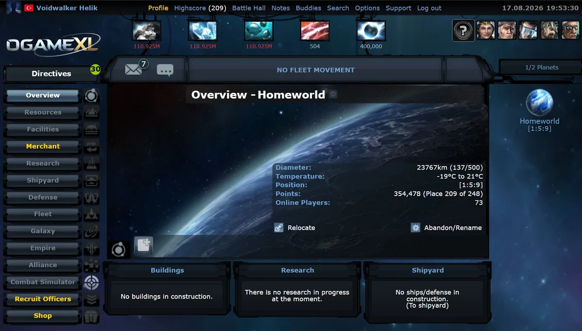 OGameXL: The Classic OGame Experience Before Lifeforms, Now Faster